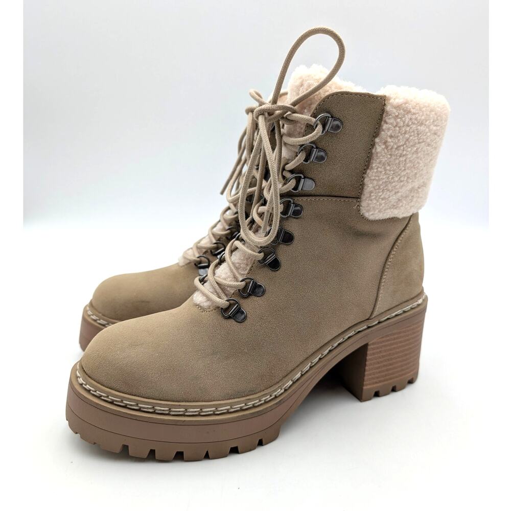 MIA Tiler Faux Fur Platform Lug Boots Lace-Up Women's Sand Size US8.5M EU39
